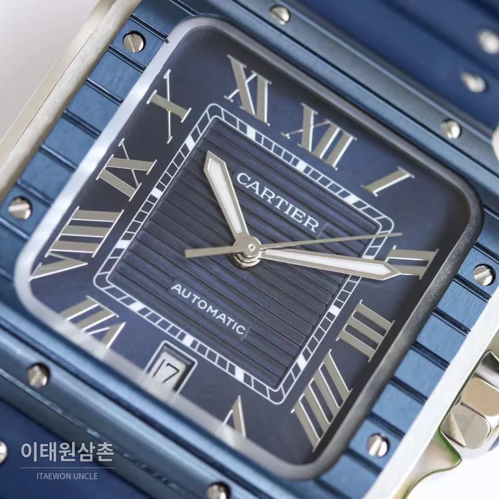 까르띠에 산토스 러버스트랩 오토매틱 워치 39.8mm 실버 실버 베젤