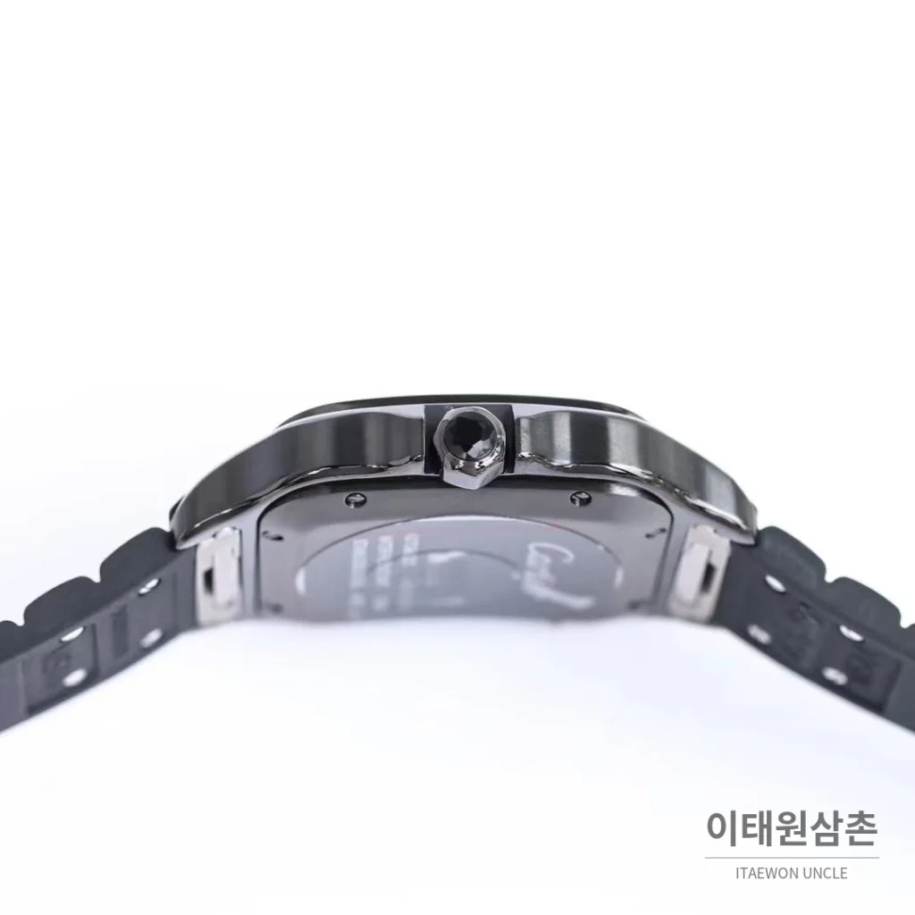 까르띠에 산토스 러버스트랩 오토매틱 워치 39.8mm 실버 블랙 베젤 (2)
