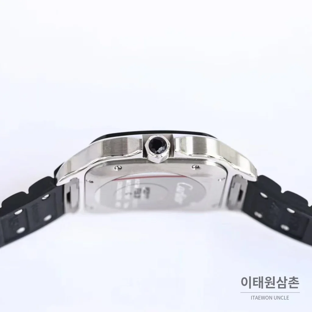 까르띠에 산토스 러버스트랩 오토매틱 워치 39.8mm 실버 블랙 베젤