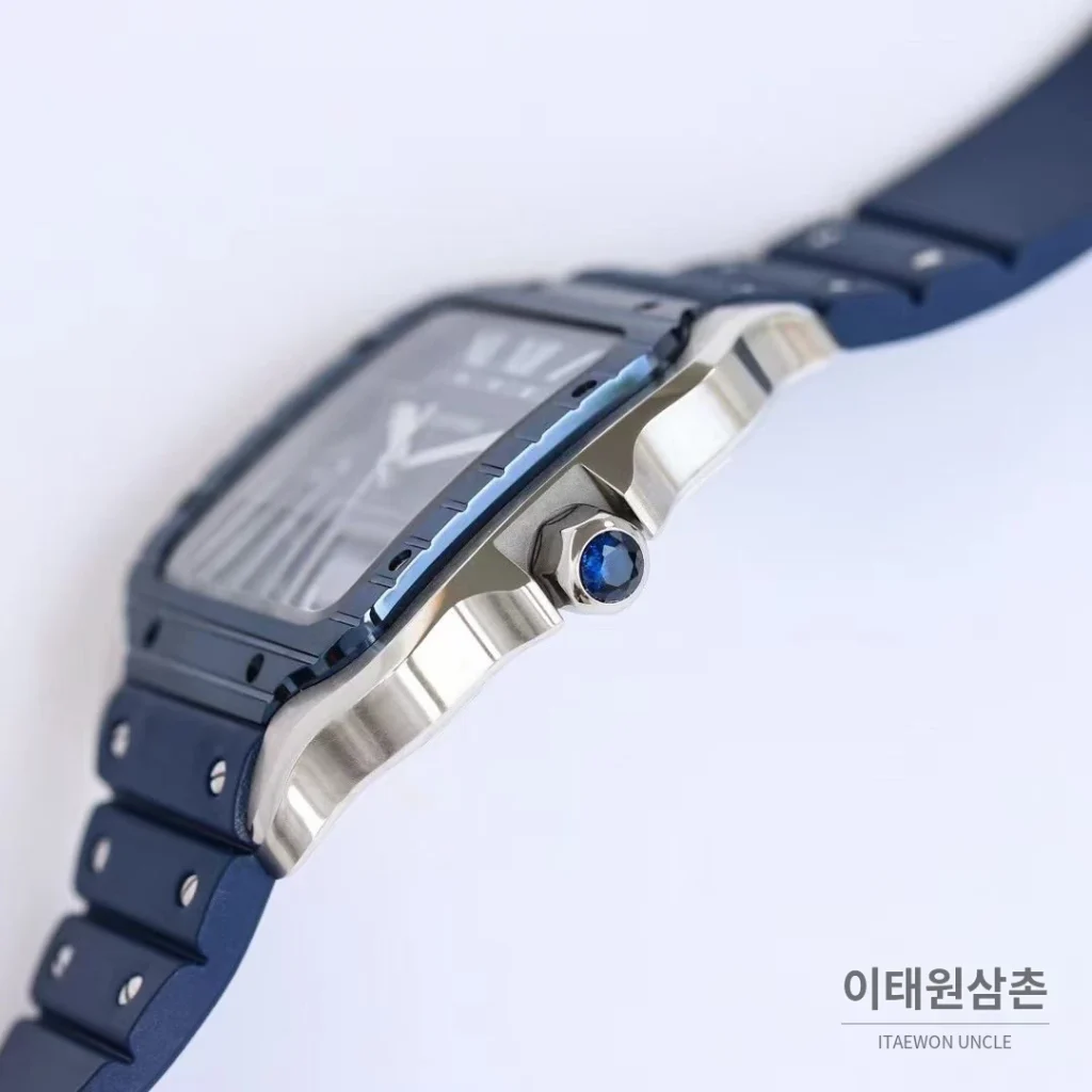 까르띠에 산토스 러버스트랩 오토매틱 워치 39.8mm 실버 실버 베젤