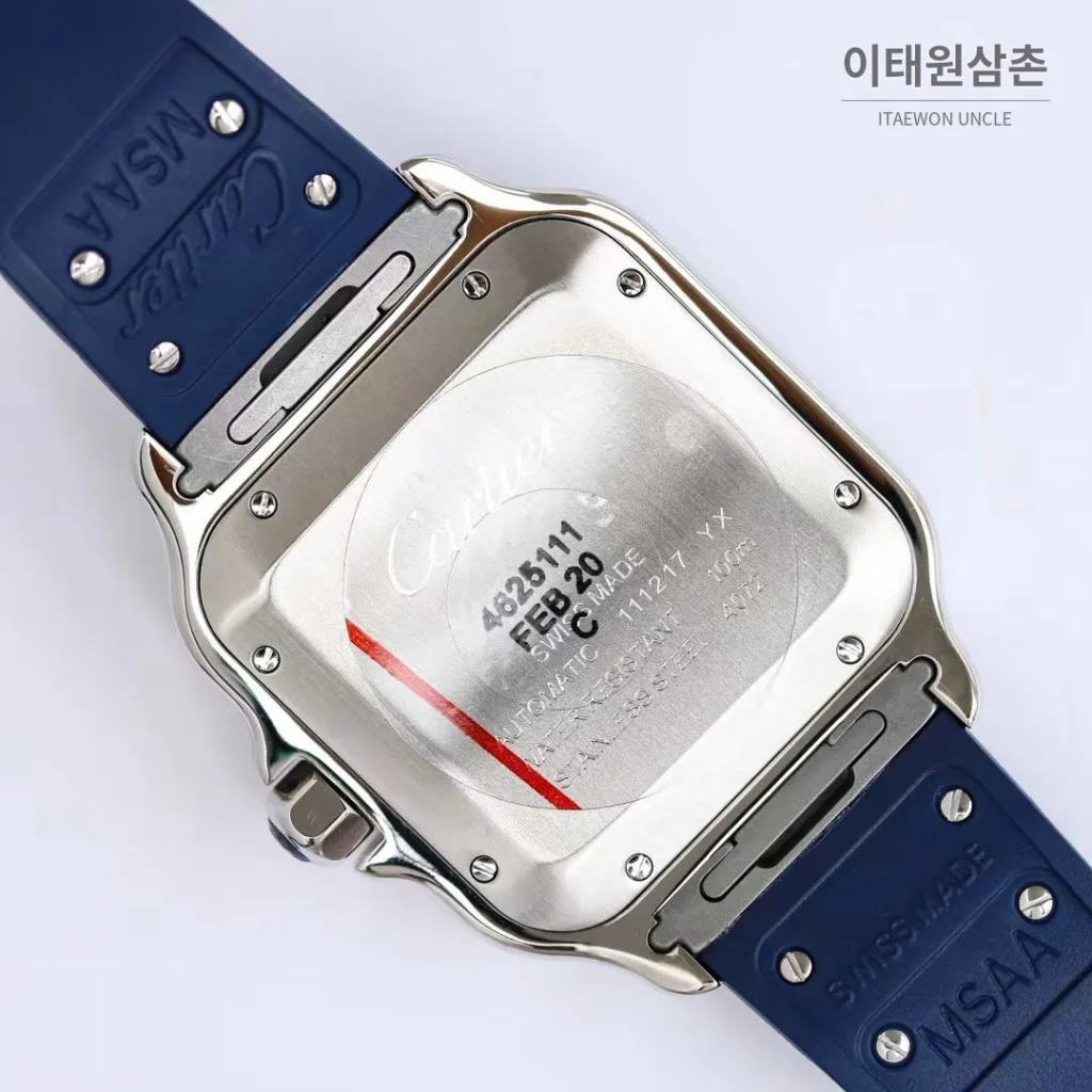 까르띠에 산토스 러버스트랩 오토매틱 워치 39.8mm 실버 실버 베젤