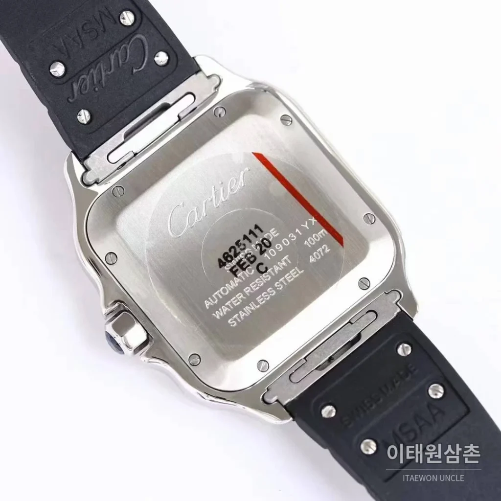 까르띠에 산토스 러버 스트랩 블랙다이얼 오토매틱 39.8mm 블랙 / 화이트 실버 베젤