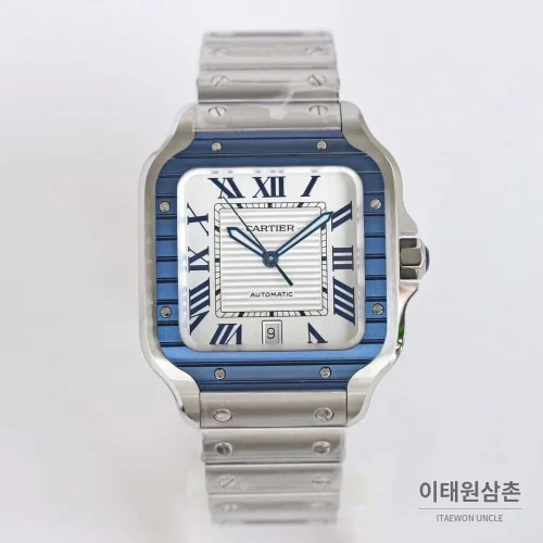 까르띠에 산토스 러버스트랩 스틸 오토매틱 워치 39.8mm 실버 (2)