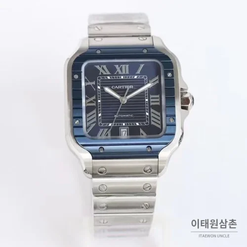 까르띠에 산토스 러버스트랩 스틸 오토매틱 워치 39.8mm 실버