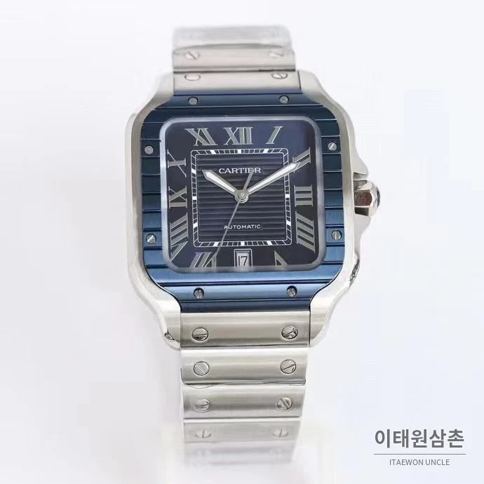 까르띠에 산토스 러버스트랩 스틸 오토매틱 워치 39.8mm 실버