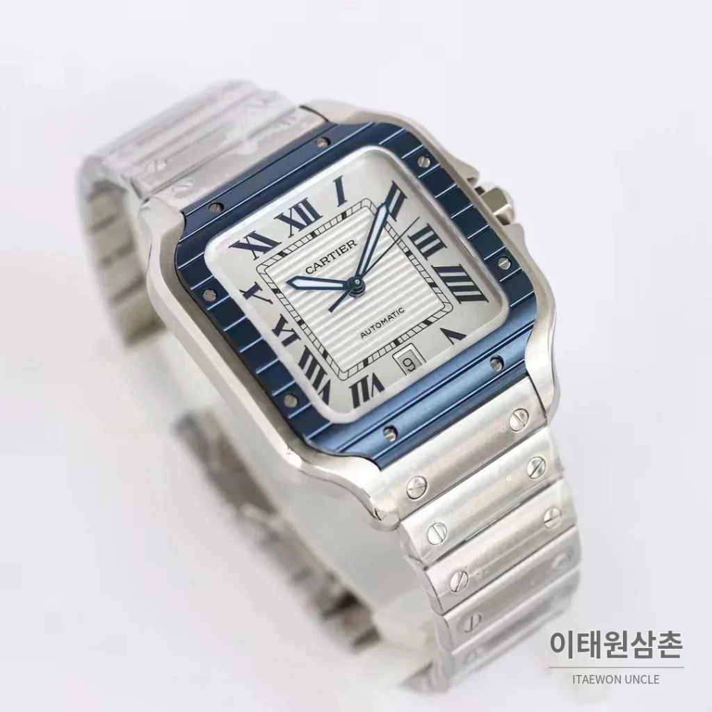 까르띠에 산토스 러버스트랩 스틸 오토매틱 워치 39.8mm 실버 (2)