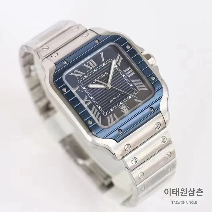 까르띠에 산토스 러버스트랩 스틸 오토매틱 워치 39.8mm 실버