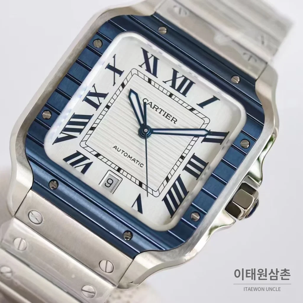 까르띠에 산토스 러버스트랩 스틸 오토매틱 워치 39.8mm 실버 (2)