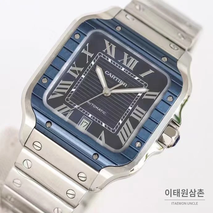 까르띠에 산토스 러버스트랩 스틸 오토매틱 워치 39.8mm 실버