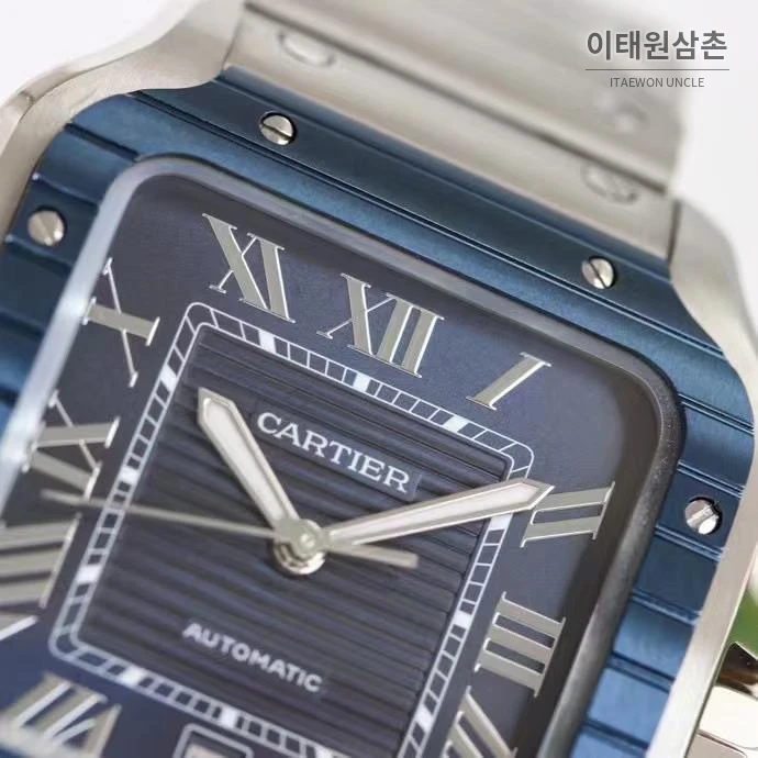 까르띠에 산토스 러버스트랩 스틸 오토매틱 워치 39.8mm 실버