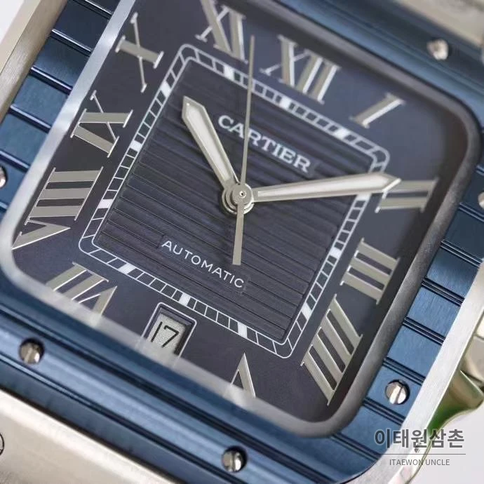까르띠에 산토스 러버스트랩 스틸 오토매틱 워치 39.8mm 실버
