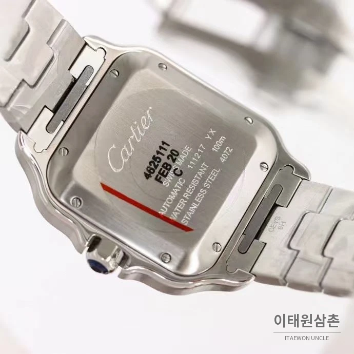 까르띠에 산토스 러버스트랩 스틸 오토매틱 워치 39.8mm 실버