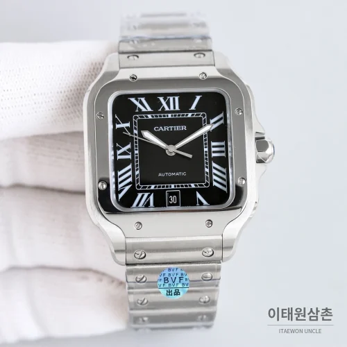 까르띠에 산토스 스틸 블루핸즈 오토매틱 39.8mm 블랙 다이얼 스틸 브레이슬릿 까르띠에 산토스 스틸 블루핸즈 오토매틱 39.8mm 블랙 다이얼 스틸 브레이슬릿