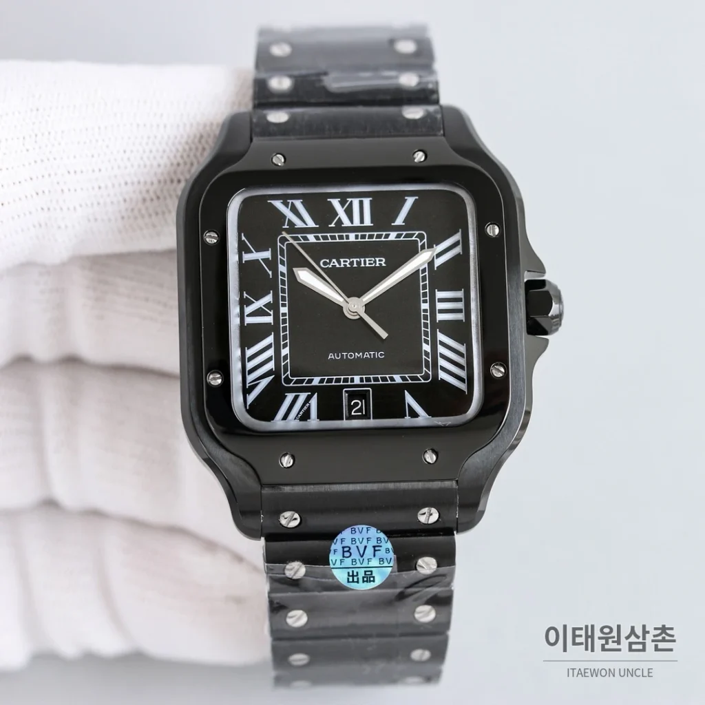 까르띠에 산토스 스틸 블루핸즈 오토매틱 39.8mm 화이트 다이얼 투톤 브레이슬릿