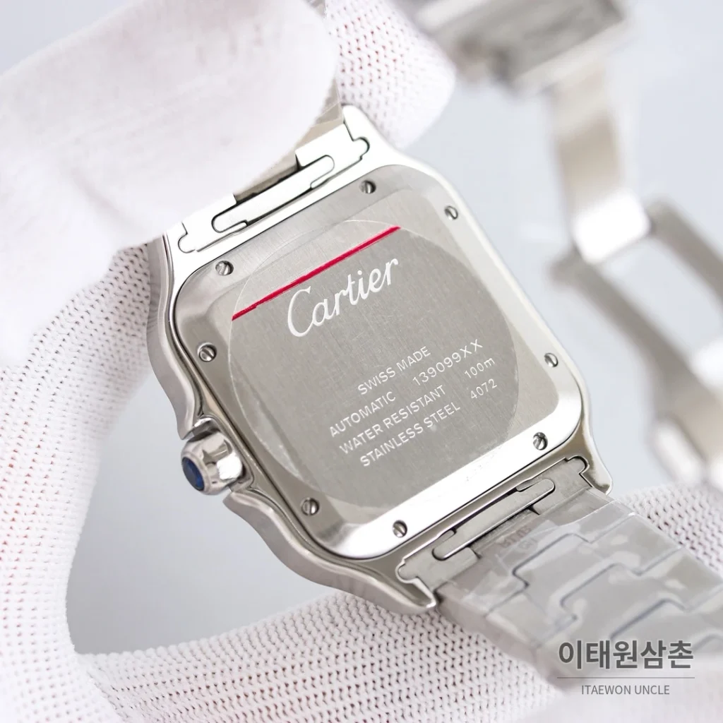 까르띠에 산토스 스틸 블루핸즈 오토매틱 39.8mm 블랙 다이얼 스틸 브레이슬릿