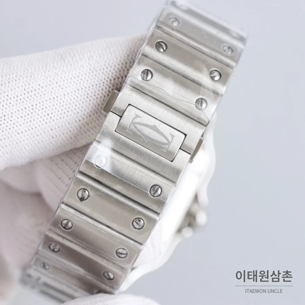 까르띠에 산토스 스틸 블루핸즈 오토매틱 39.8mm 블랙 다이얼 스틸 브레이슬릿