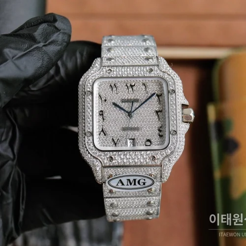 까르띠에 산토스 스틸 풀다이아 블루핸즈 오토매틱 40mm 화이트 다이얼 스틸 브레이슬릿 실버 베젤 까르띠에 산토스 스틸 풀다이아 블루핸즈 오토매틱 40mm 화이트 다이얼 스틸 브레이슬릿 실버 베젤