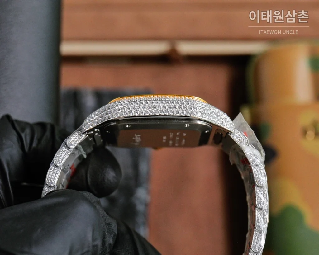 까르띠에 산토스 스틸 풀다이아 블루핸즈 오토매틱 40mm 화이트 다이얼 스틸 브레이슬릿 골드 베젤