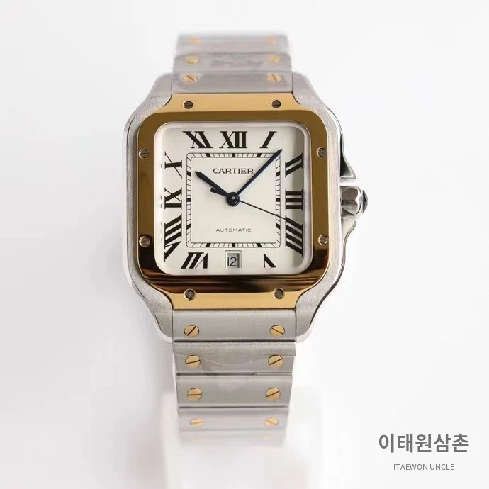 까르띠에 산토스 스틸 로마인덱스 브레이슬릿 오토매틱 39.8mm 화이트 다이얼
