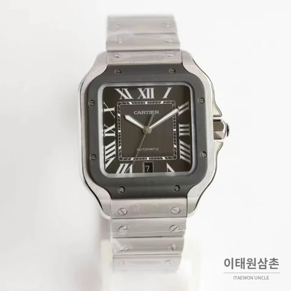 까르띠에 산토스 스틸 로마인덱스 브레이슬릿 오토매틱 39.8mm 그레이 다이얼 까르띠에 산토스 스틸 로마인덱스 브레이슬릿 오토매틱 39.8mm 그레이 다이얼
