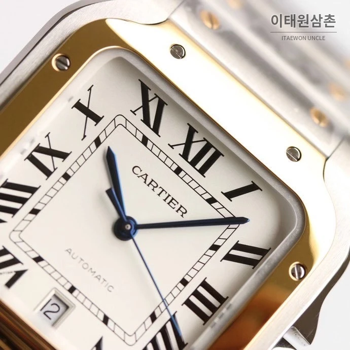 까르띠에 산토스 스틸 로마인덱스 브레이슬릿 오토매틱 39.8mm 화이트 다이얼
