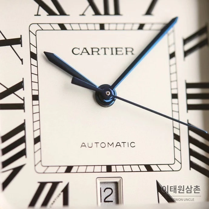 까르띠에 산토스 스틸 로마인덱스 브레이슬릿 오토매틱 39.8mm 화이트 다이얼