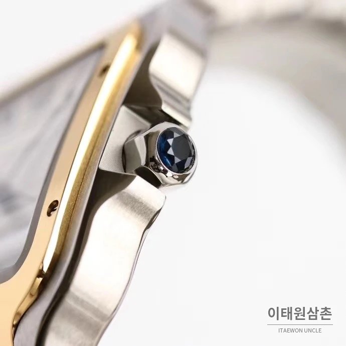 까르띠에 산토스 스틸 로마인덱스 브레이슬릿 오토매틱 39.8mm 화이트 다이얼