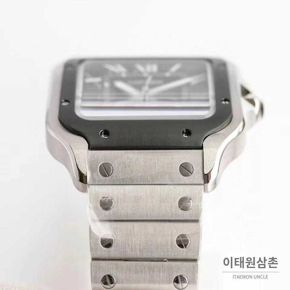 까르띠에 산토스 스틸 로마인덱스 브레이슬릿 오토매틱 39.8mm 그레이 다이얼