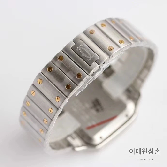 까르띠에 산토스 스틸 로마인덱스 브레이슬릿 오토매틱 39.8mm 화이트 다이얼