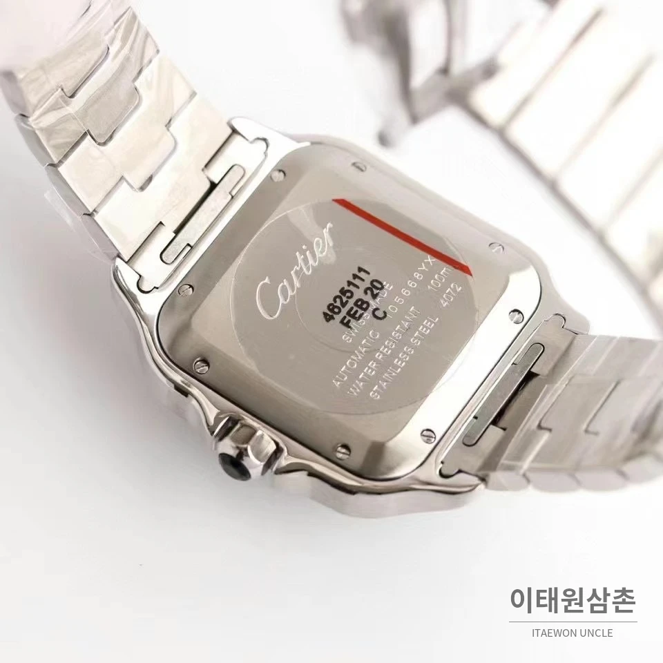 까르띠에 산토스 스틸 로마인덱스 브레이슬릿 오토매틱 39.8mm 그레이 다이얼