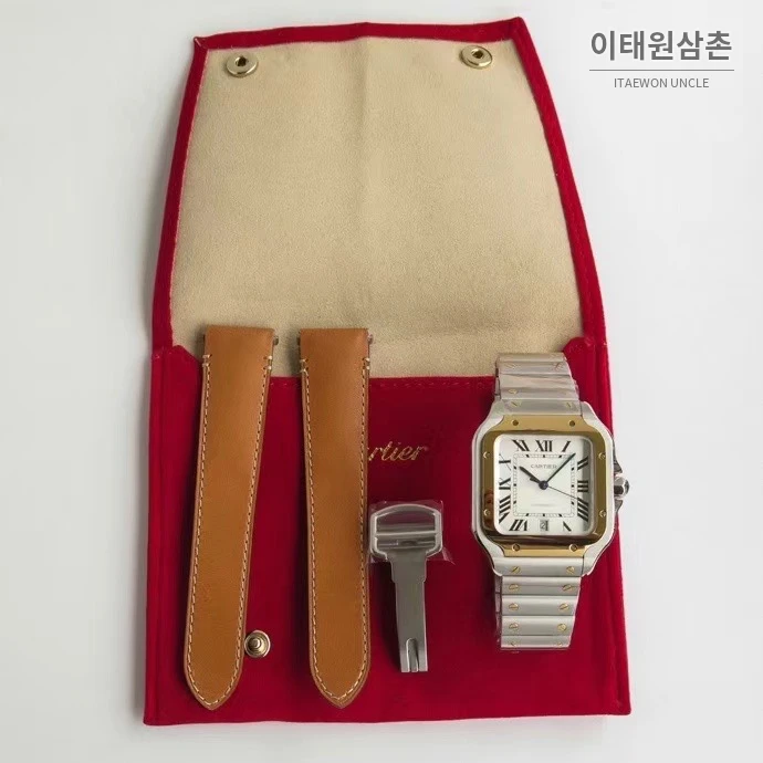 까르띠에 산토스 스틸 로마인덱스 브레이슬릿 오토매틱 39.8mm 화이트 다이얼