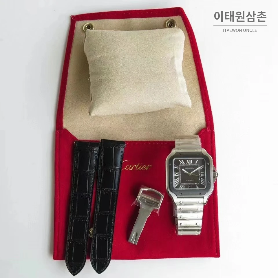 까르띠에 산토스 스틸 로마인덱스 브레이슬릿 오토매틱 39.8mm 그레이 다이얼