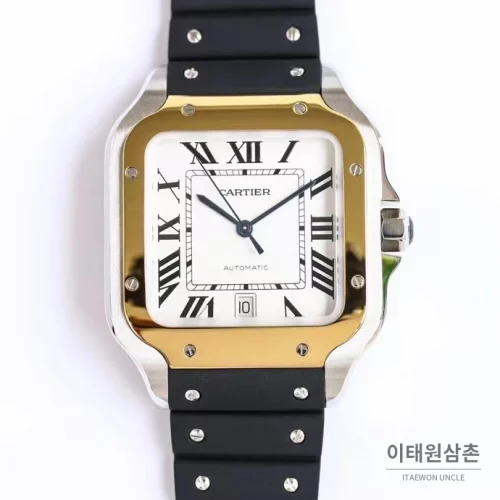 까르띠에 산토스 스틸 로마인덱스 러버밴드 오토매틱 39.8mm