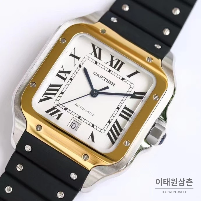 까르띠에 산토스 스틸 로마인덱스 러버밴드 오토매틱 39.8mm