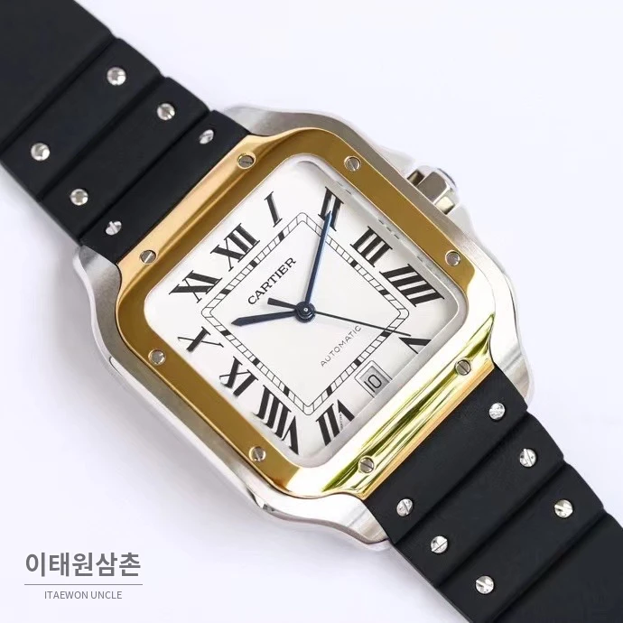 까르띠에 산토스 스틸 로마인덱스 러버밴드 오토매틱 39.8mm