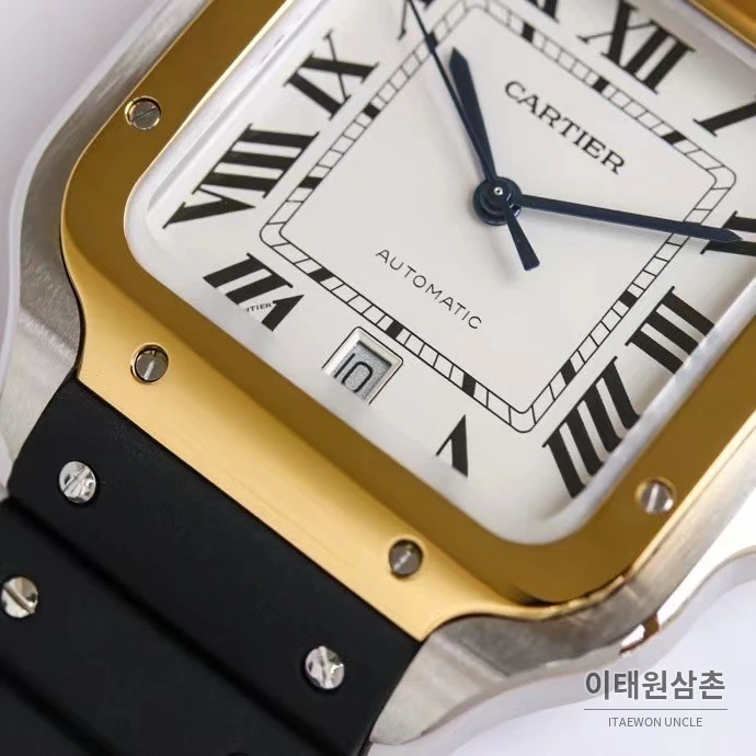 까르띠에 산토스 스틸 로마인덱스 러버밴드 오토매틱 39.8mm