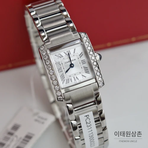 까르띠에 탱크 프랑세즈 스틸 다이아몬드 실버다이얼 쿼츠 25.7mm 스틸 브레이슬릿