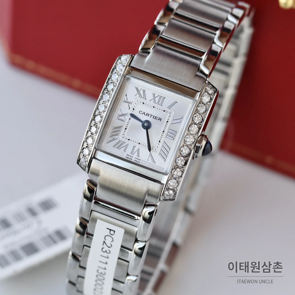 까르띠에 탱크 프랑세즈 스틸 다이아몬드 실버다이얼 쿼츠 25.7mm 스틸 브레이슬릿