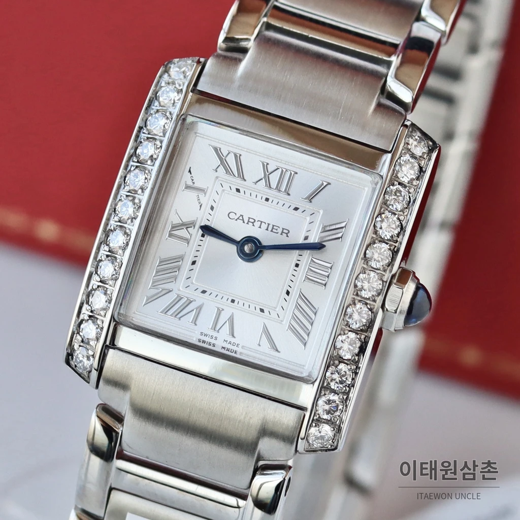 까르띠에 탱크 프랑세즈 스틸 다이아몬드 실버다이얼 쿼츠 25.7mm 스틸 브레이슬릿