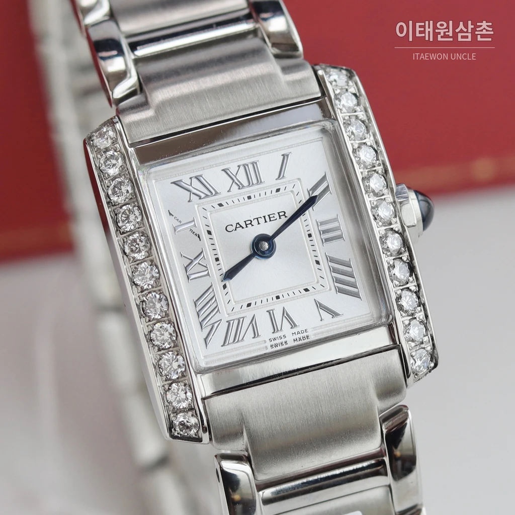 까르띠에 탱크 프랑세즈 스틸 다이아몬드 실버다이얼 쿼츠 25.7mm 스틸 브레이슬릿