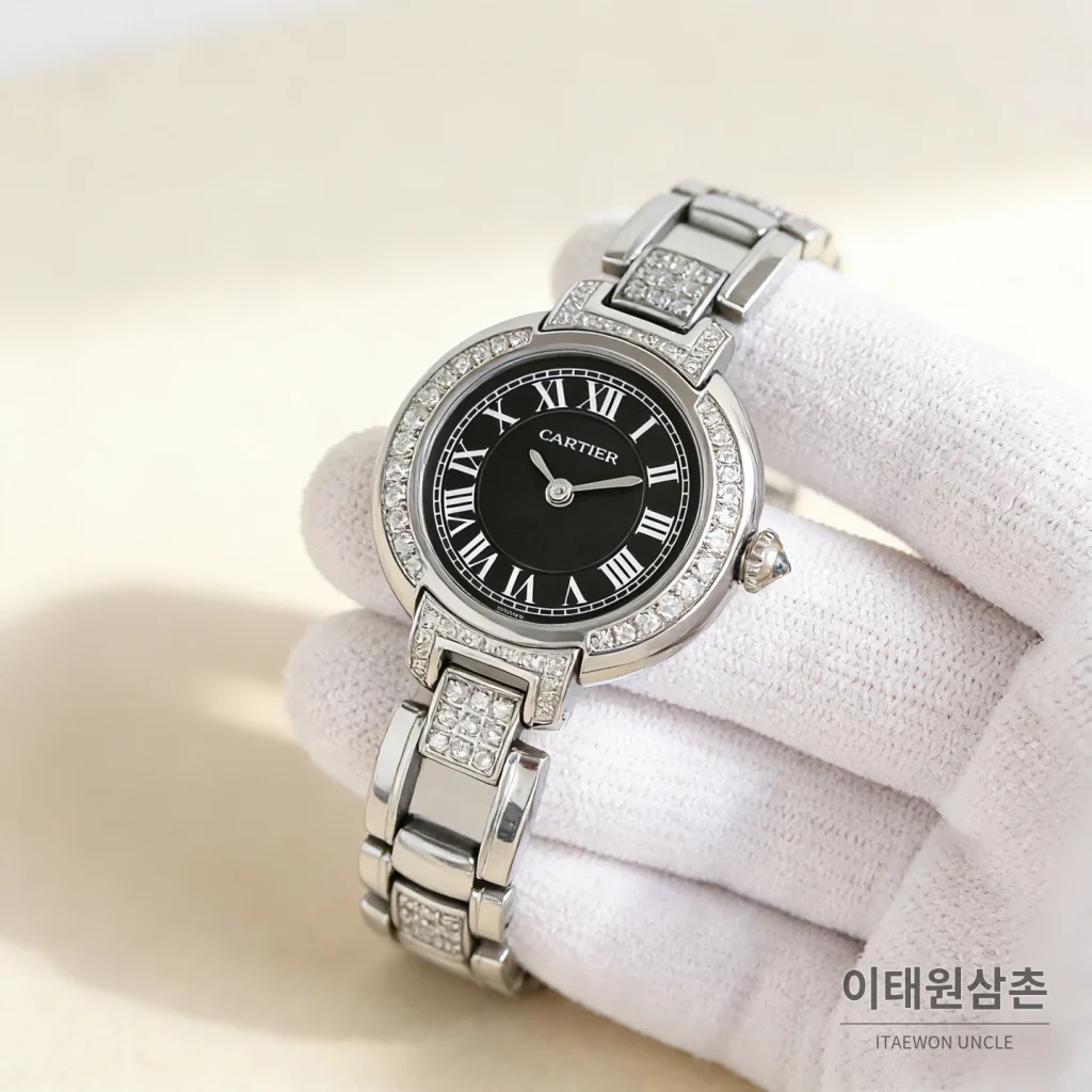 까르띠에 토르튀 스틸 다이아 문페이즈 쿼츠 30mm