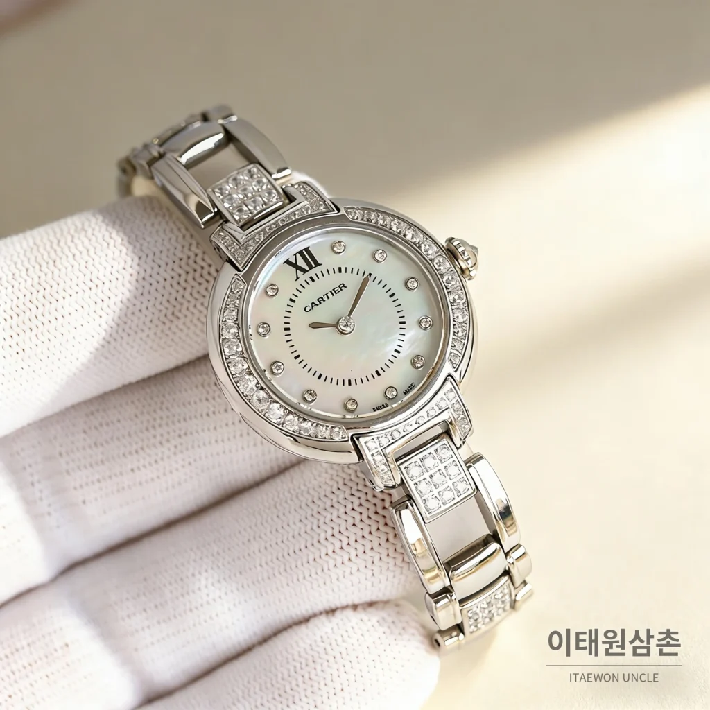 까르띠에 토르튀 스틸 다이아 문페이즈 쿼츠 30mm