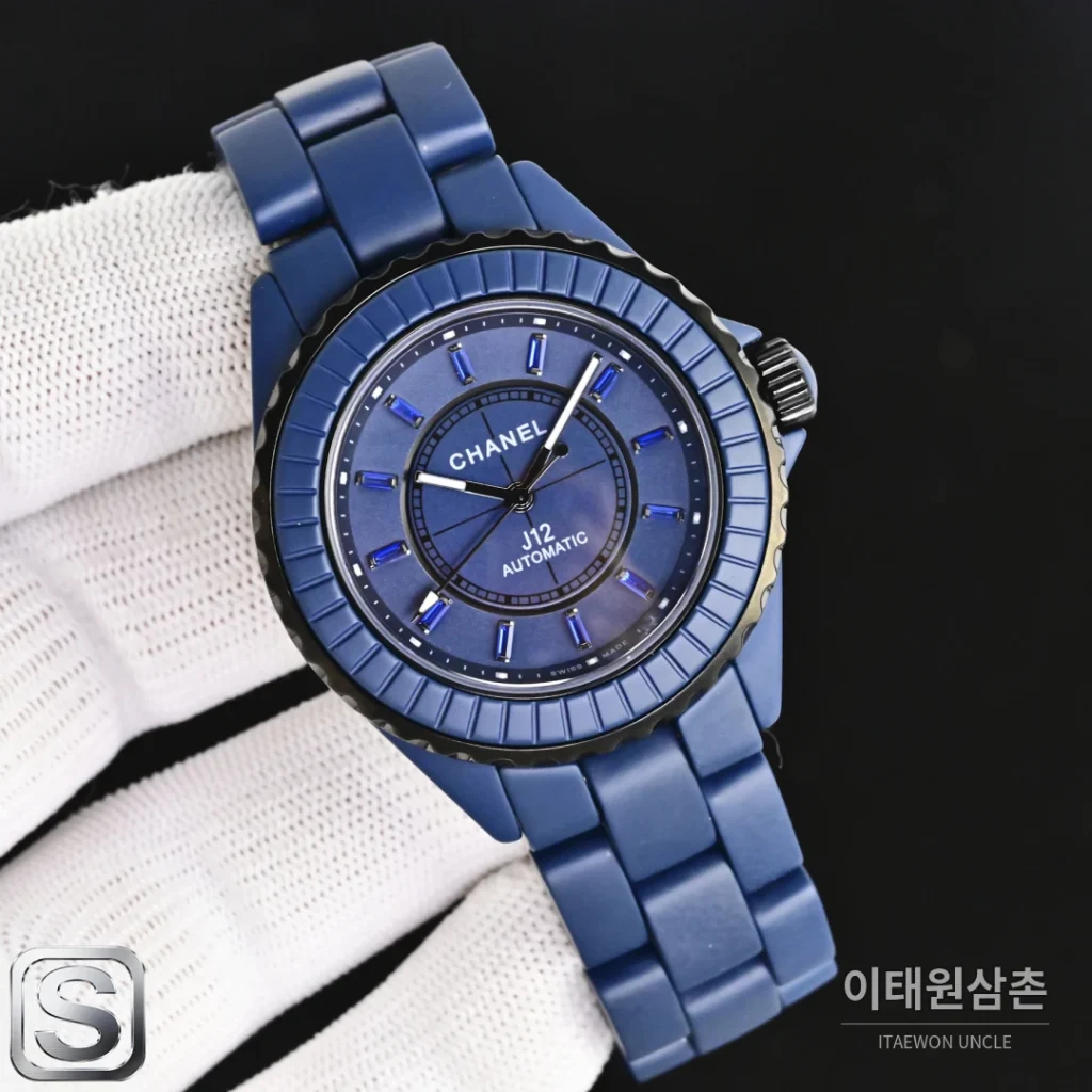 샤넬 J12 블루 오토매틱 세라믹 브레이슬릿 블랙 베젤