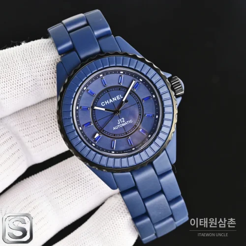 샤넬 J12 블루 오토매틱 세라믹 브레이슬릿 블랙 베젤