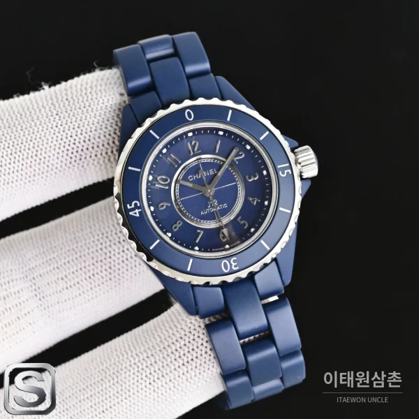 샤넬 J12 블루 오토매틱 세라믹 브레이슬릿 실버 베젤