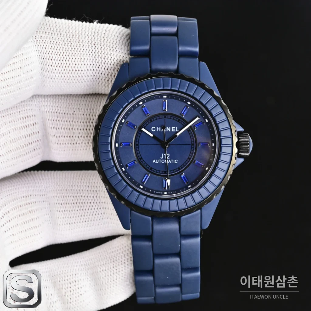 샤넬 J12 블루 오토매틱 세라믹 브레이슬릿 블랙 베젤