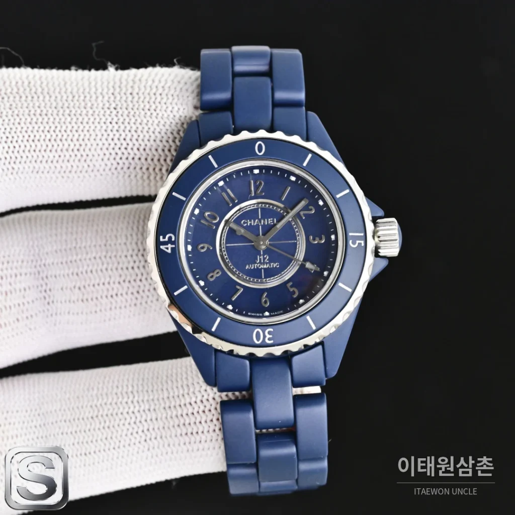 샤넬 J12 블루 오토매틱 세라믹 브레이슬릿 실버 베젤