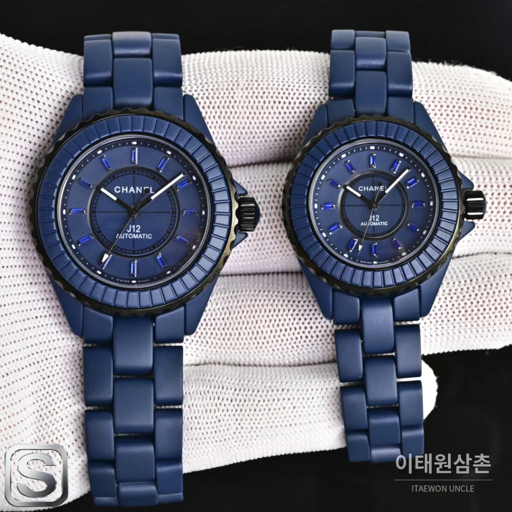 샤넬 J12 블루 오토매틱 세라믹 브레이슬릿 블랙 베젤 (5)