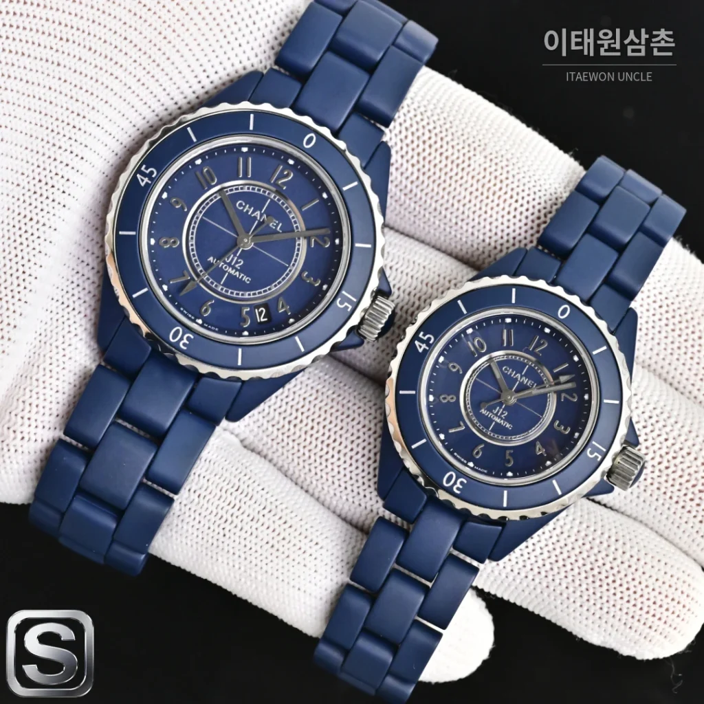샤넬 J12 블루 오토매틱 세라믹 브레이슬릿 실버 베젤 (2)