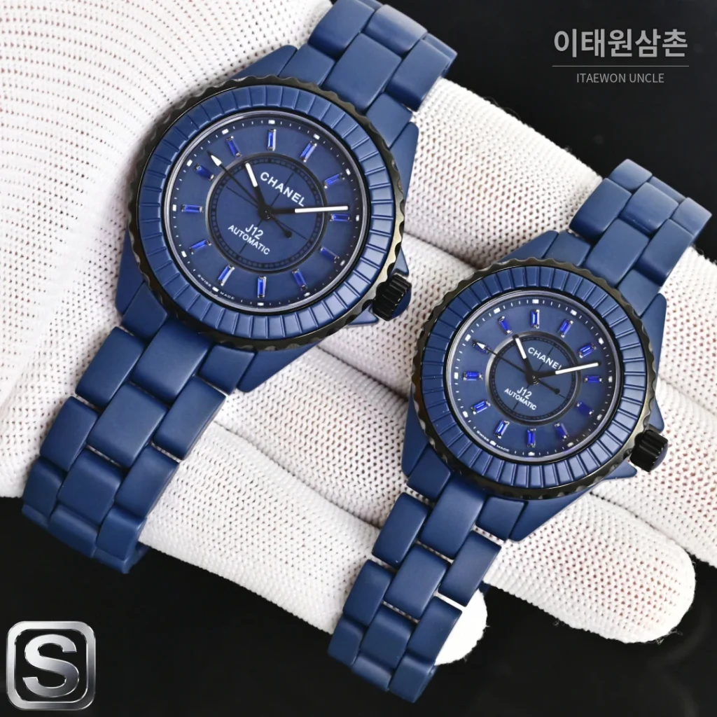샤넬 J12 블루 오토매틱 세라믹 브레이슬릿 블랙 베젤 (5)